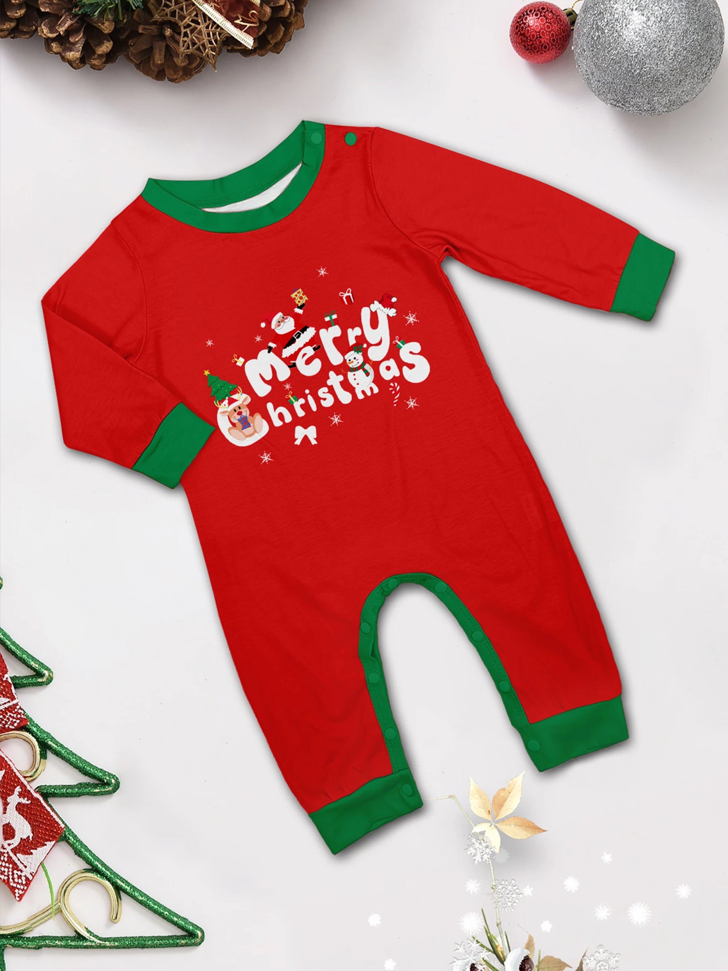 Matching Family Christmas Pyjamas - Green / Red - Home Items Direct