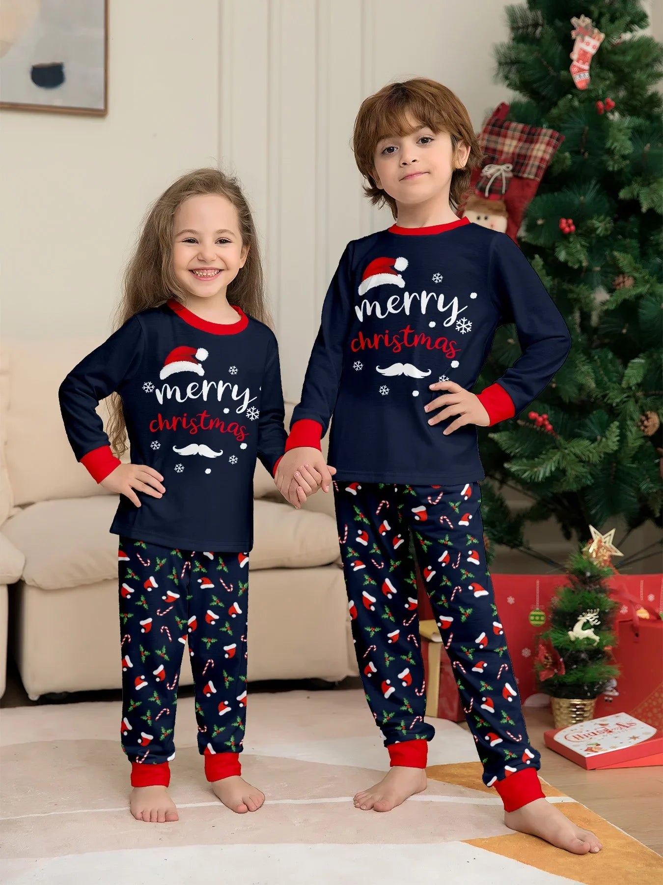 Navy Merry Christmas Family Pyjamas - Home Items Direct
