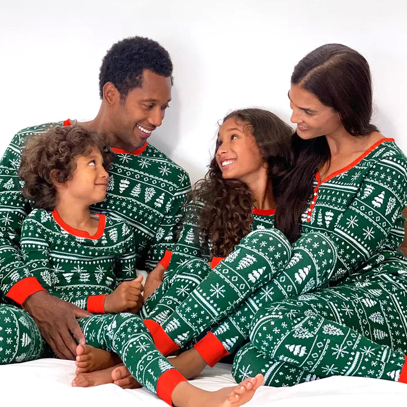 Green / White Matching Family Christmas Pyjamas - Home Items Direct