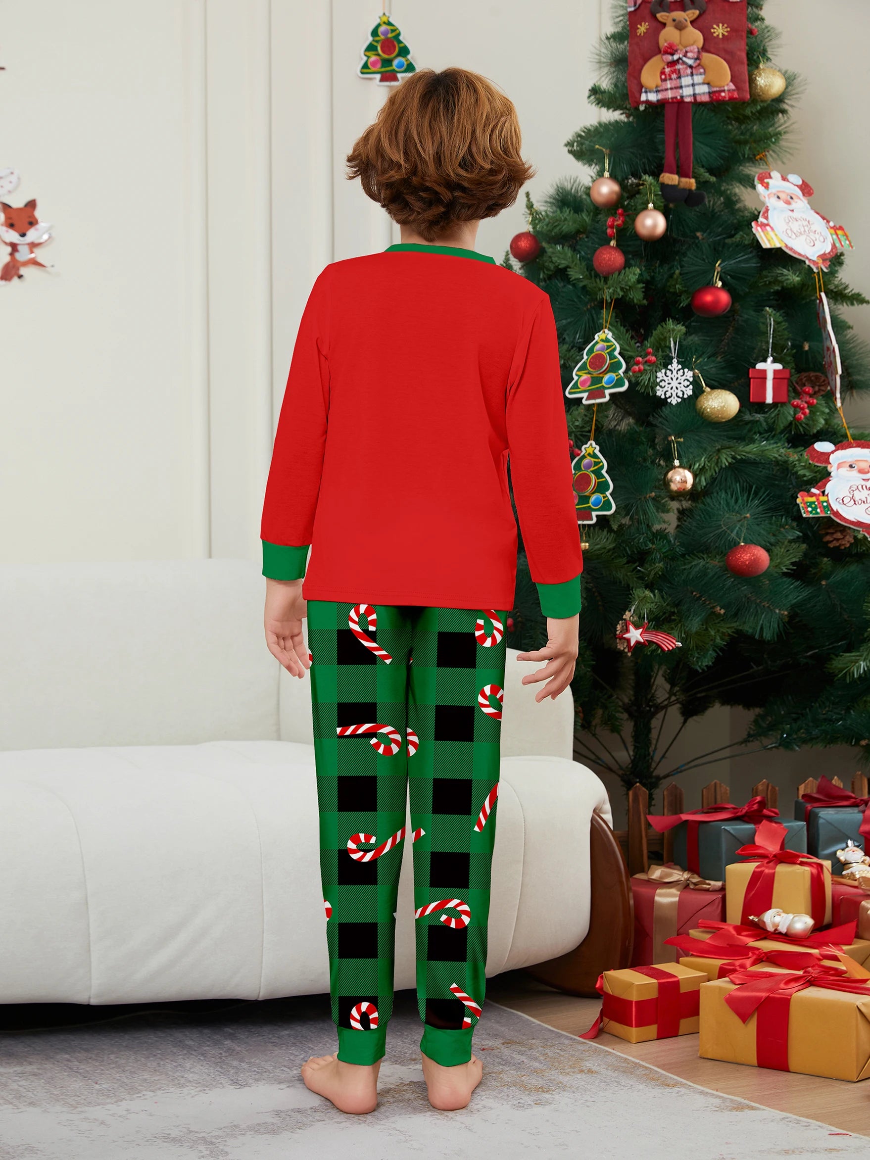 Matching Family Christmas Pyjamas - Green / Red - Home Items Direct