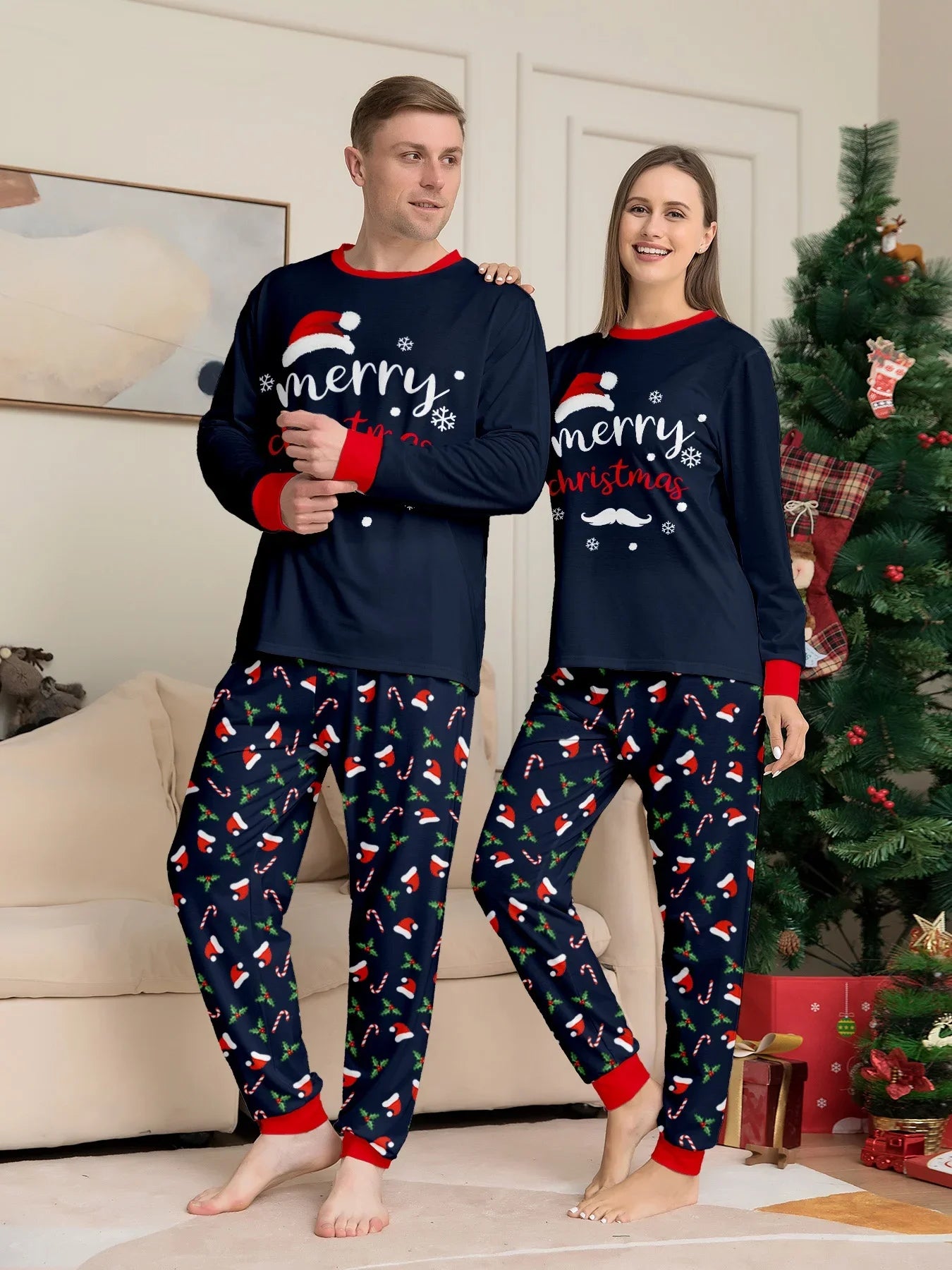 Navy Merry Christmas Family Pyjamas - Home Items Direct
