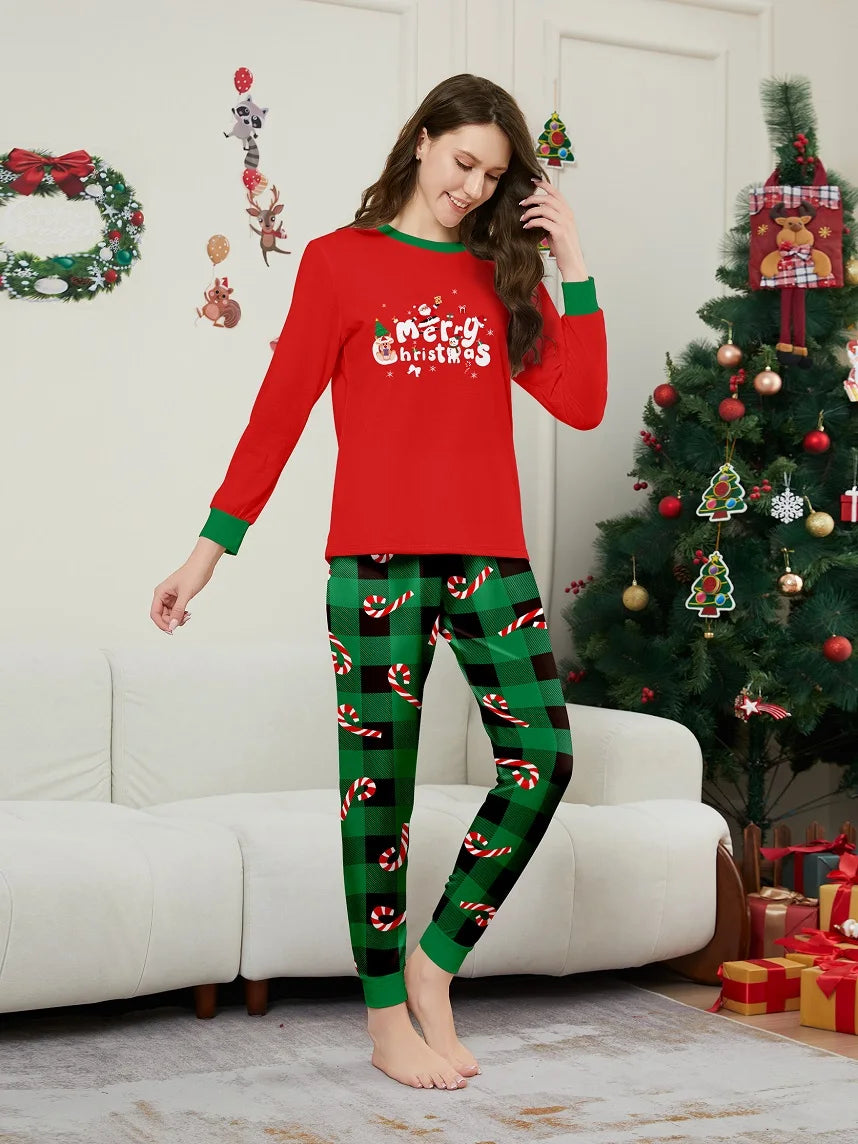 Matching Family Christmas Pyjamas - Green / Red - Home Items Direct