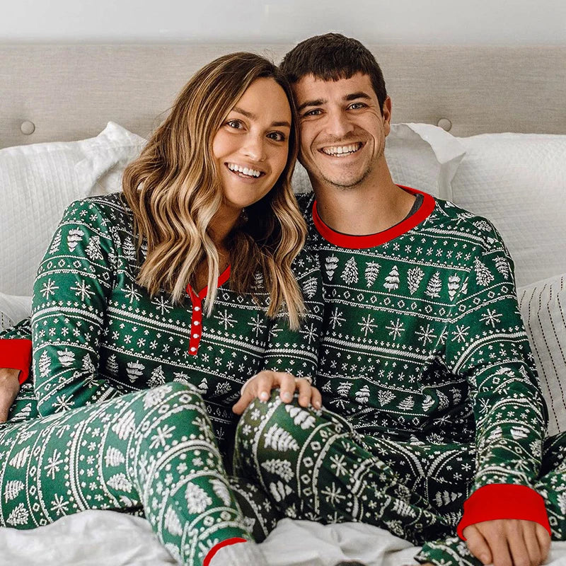 Green / White Matching Family Christmas Pyjamas - Home Items Direct