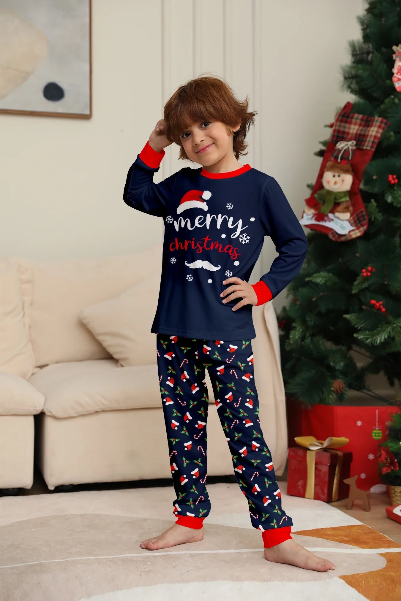 Navy Merry Christmas Family Pyjamas - Home Items Direct