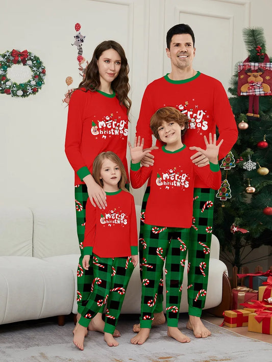 Matching Family Christmas Pyjamas - Green / Red - Home Items Direct