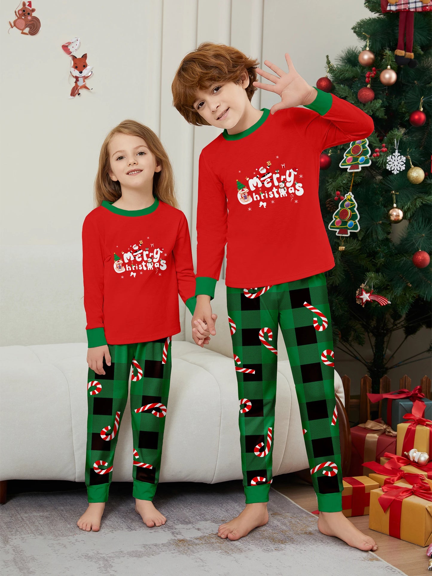 Matching Family Christmas Pyjamas - Green / Red - Home Items Direct
