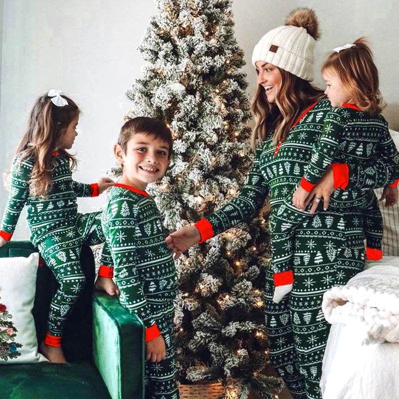 Green / White Matching Family Christmas Pyjamas - Home Items Direct