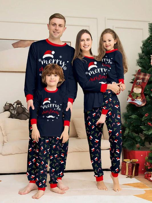 Navy Merry Christmas Family Pyjamas - Home Items Direct